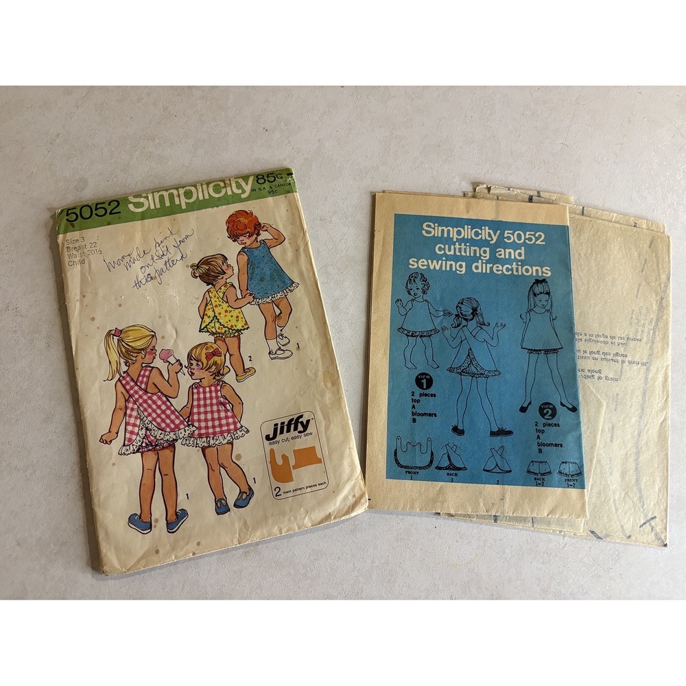 Vintage Simplicity Sewing Patterns 5052 Toddler Top Bloomers 9097 Doll Clothes